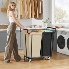 Gewudraw Large laundry hamper with Wheels, 2 Bag 360L Big Rolling Laundry Basket Sorter Cart, Extra Large Laundry Clothes Hamper, Heavy Duty Laundry Basket Organizer for Laundry Room,Bathroom