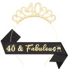 Dimetey 40th Birthday Sash and Tiara Set, Black and Gold,