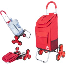 dbest products Stair Climber Trolley Dolly Folding Grocery Cart 3 Wheels Heavy Duty Shopping Hand Truck Made for Condos Apartments,39 inch Handle Height, 17.25" x 15.25" x 39.5", Standard, Red