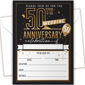 50th Wedding Anniversary Invitations and Envelopes - Set of 25 - Blank Stationery Card - Minimalist Supplies Perfect for Celebrating Special Couple's Milestone, 5x7 Elegant Design Invitations