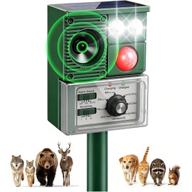 Solar Ultrasonic Animal Repellent Outdoor, 2026 Upgraded Cat Repellent with PIR Sensor & Flashing Light, Deer Repellent Devices Cat Raccoon Squirrel Rabbit Skunk Deterrent for Patio Garden