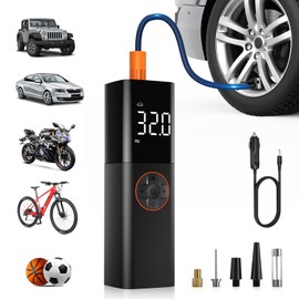PHIRAH Tire Inflator Portable Air Compressor, DC 12V Motorcycle Tire Air Pump 150PSI with Accurate LED Display and Digital Pressure Gauge for Car, Motorcycle, Bicycle, Ball