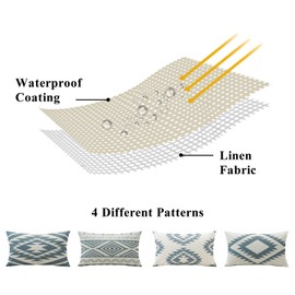 OTOSTAR Outdoor Waterproof Throw Pillow Covers 16x24 Inch Set of 4 Boho Farmhouse Outdoor Cushion Covers for Patio Funiture Garden（Geometry80-Grey）