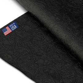 Tooled Faux Leather Western Cowboy, Floral Embossed Vinyl, Craft DIY and Upholstery Textured PU Pleather Fabric - Individual 1 Yard Cut 36"x54" (Black)