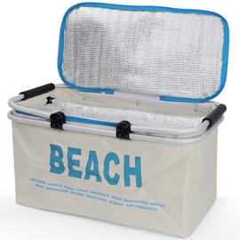 Deuba Cool Bag Insulated Box Shopping Bag Camping Bag Beige/Turquoise
