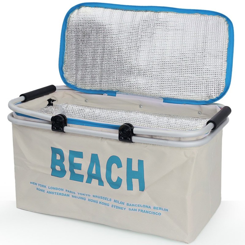 Deuba Cool Bag Insulated Box Shopping Bag Camping Bag Beige/Turquoise
