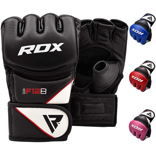 RDX Maya Hide Leather Grappling MMA Gloves UFC Cage Fighting Sparring Glove Training F12, Large, Black