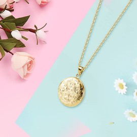 TOFBS Picture Locket for Opening with Chain Round Flower Women Men Necklace Stainless Steel Amulet Pendant with Photo Jewellery, Stainless Steel