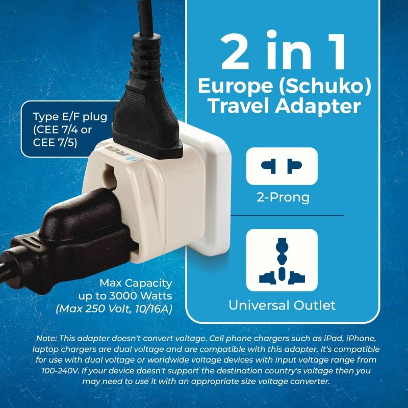 Orei Universal Travel Power Adapter With Dual Ports For Europe