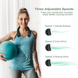 HFglobal Neck Fan, Hands Free Bladeless Personal Fan, USB Powered 3-Speed, Black-03-2pack