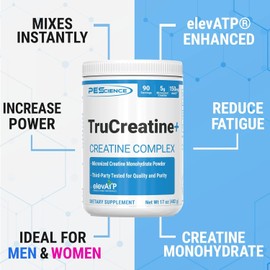 PEScience PEScience TruCreatine Powder with Creapure Creatine Monohydrate, Micronized, 5 Grams per Serving, 90 Servings