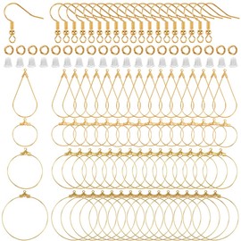 SOFPLATE Pack of 520 Golden Earrings Beads Hoop Earrings Fittings Brass Circular Round Golden Beads Hoop Earrings Ear Nuts Fittings in Bulk Pack for Jewellery Making for Women DIY Accessories