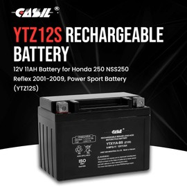 YTZ12S 12V 11AH Battery for Honda 750 VT750C, Shadow Spirit Aero 07-09, Casil 12 Volt 11Ah Powersports Battery