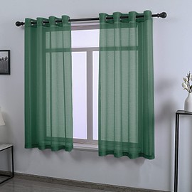 DONREN Dark Emerald Green Sheer Curtains 63 Inch Length for Boy's Room - 2 Panels Hunter Green Grommet Elegant Semi Voile Window Drapes for Bedroom 52 W x 63 Inches Long