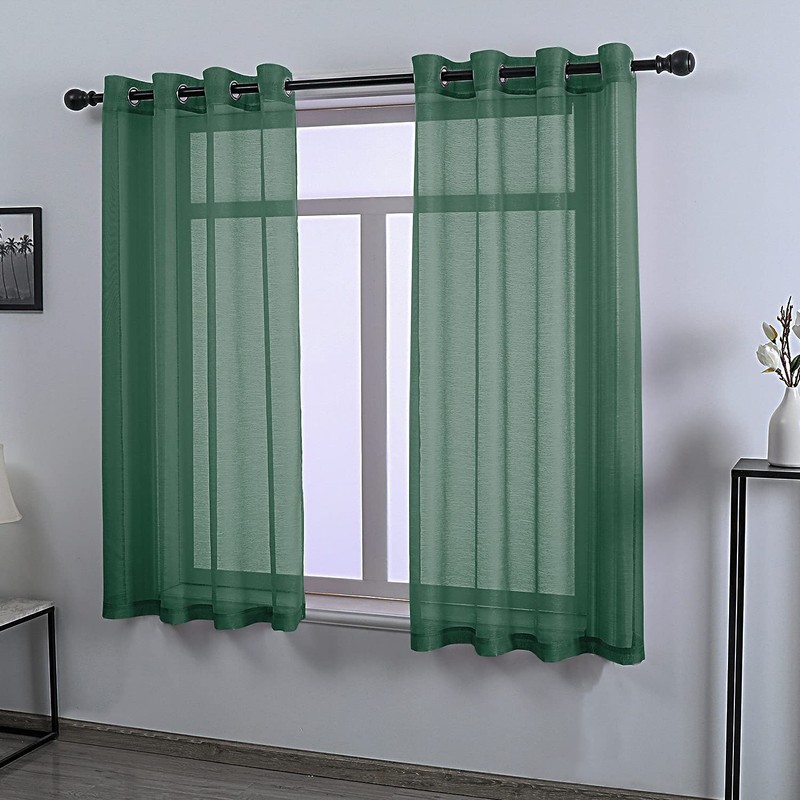 DONREN Dark Emerald Green Sheer Curtains 63 Inch Length for