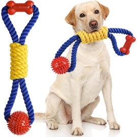Aitmexcn Dog Toys Indestructible, 43cm Interactive Dog Rope Toys for Large, Medium & Small Dogs, Tug of War Rope, 100% Cotton Pull Ball Rope Tough Dog Chew Toys for Teeth Cleaning