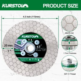 KURSTOL Tile Diamond Saw Blade - 4.5"/115mm Dual-Purpose Diamond Cutting Disc,Angel Grinder Blade Arbor 5/8"-11 Thread for Cutting and Grinding Ceramic Tiles,Porcelain,Granite,Marble