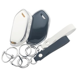 RUNZUIE 2Pcs TPU Smart Key Fob for 2023 2024 Kia Telluride Key Fob Cover 5 Buttons (Black/White)