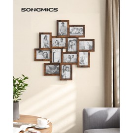 SONGMICS 4x6 Collage Picture Frames, 12-Pack Photo Collage Frame for Wall Decor, Glass Front, Assembly Required, Rustic Brown URPF022X01
