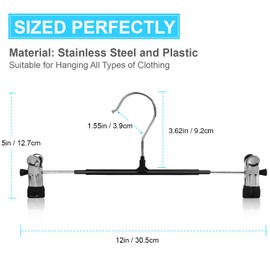 20 Pack Pants Hangers with Clips - POZEAN Skirt Hangers with Adjustable Clips, Clip Hangers Space Saving, Heavy Duty Metal Pants Hangers for Pants, Skirts, Jeans, Shorts, Kids Clothes and More(Black)