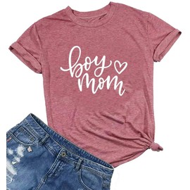 Summer Tops for Women Mama Bear Crewneck Loose Fit Fitting Workout Tee Shirts (Pink, M)