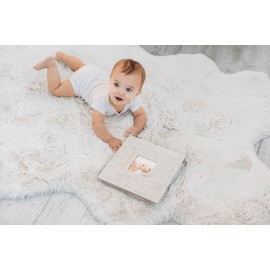 Pearhead Deer Print Linen Baby Book, Keepsake Memory Book for Baby Boy or Girl, With Baby Photo Insert, Timeless Spiral Bound Scrapbook, Soft Woodland Theme