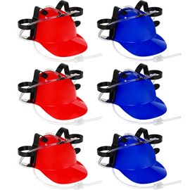 6 Pieces Soda Beverage Helmet Soda Helmet Funny Hats for Beverage Adjustable Can Holder Beverage Hat for Party Barbecue Supply (Blue and Red)