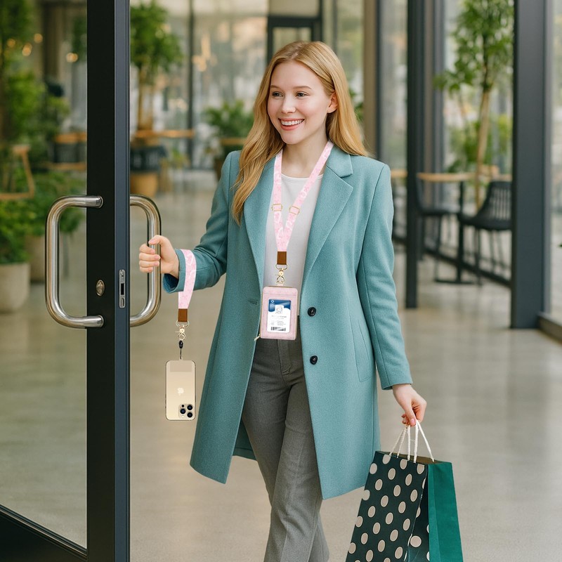 LAOTANGJIA ID Badge Holder with Lanyard Leather with 1 Zip
