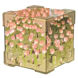 Lampara De Tulipanes Con Espejo, Diy Lámpara De Tulipanes Infinitos En Cubo, 12x12cm, Embalaje De Caja De Color, Adecuado Para Dar Regalos, Decoración y Pequeña Lámpara Nocturna - Rosa