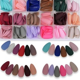 576 piezas de uñas cortas a presión, 24 colores acrílicos, uñas postizas cuadradas cortas, color sólido, cubierta completa, puntas de uñas postizas pa