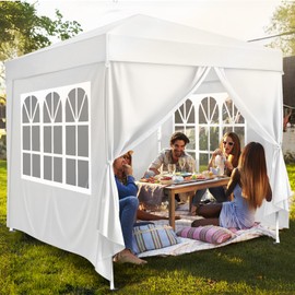 Kshioe 10x10ft Pop Up Canopy Tent, Portable Instant Tent with 4 Sidewalls, Waterproof Sun Shelter for Outdoor Parties, Beach, Easy Setup with 2 Doors & 2 Windows (White)