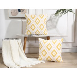 NUYECY Faux Fur Boho Throw Pillow Covers 26 x 26 Yellow,Super Soft Plush Fuzzy Decorative Checkerboard Pattern Neutral Fur Large Pillow Cover Pillowcase Cushion Covers for Sofa Couch Bed Farmhouse