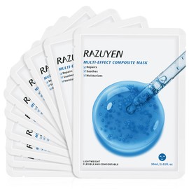 RAZUYEN Repairing Face Mask for Dry and Sensitive Skin, Cloth Masks Face with Hyaluronic Acid, Centella and Panthenol, Revitalisation and Moisturising, 10 x 1 Masks