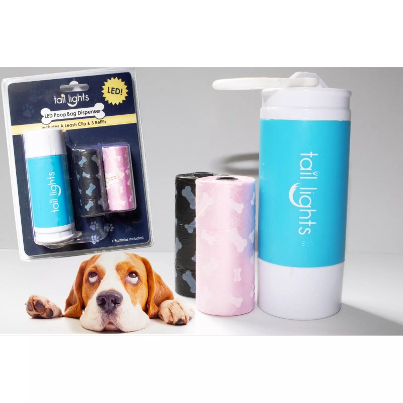 Tail Lights LED Poop Bag Dispenser with Leash Clip &