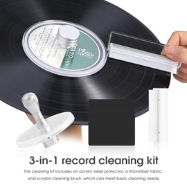 3-in-1 Vinyl Record Cleaning Kit Waterproof Lable Protector/Brush/Cloth for LP