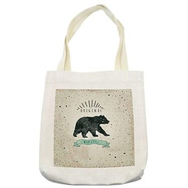 Ambesonne Bear Tote Bag, Vintage Wildlife Theme Random Dots Predator Paws Animal Themed Design, Cloth Linen Reusable Bag for Shopping Books Beach and More, 16.5" X 14", Mint Green Black Tan