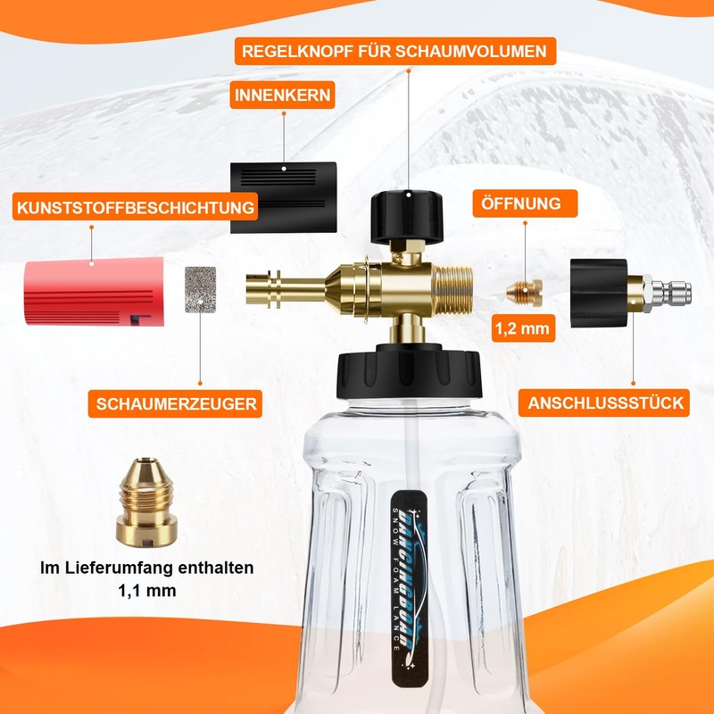 Improved Foam Cannon Snow Foam Lance, 1L Adjustable Foam Lance