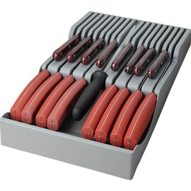Drawer Knife Organizer, In-Drawer Knife Block Holder Without Knives,Can Hold 16 Knives and 1 Sharpening Steel (Not Included) Suitable for Kitchen Drawer (Polypropylene (PP), hold 16 knives)