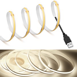 MDee】COB LED Strip Lights 4000K Nature White 16.4ft/5m USB Powered 5V Flexible LED Tape Lights with USB Connector CRI 90+ 800LM/m 320LEDs/m for Indoor and Outdoor Décor（4000K Nature White16.4ft/5m）