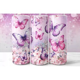 Unbranded Purple and Pink Butterflies 20Oz Tumbler w/Lid & Straw