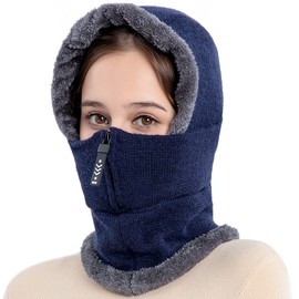 Gorro de pasamontañas para mujer, con capucha de forro polar, para ciclismo, esquí, para invierno, cálido, para clima frío, marino, M