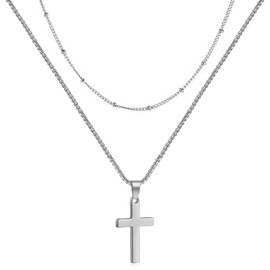 Layered Cross Necklace for Women Gold Cross Pendant Necklace Cross Choker Necklace Jewelry Gift (Silver Cross)