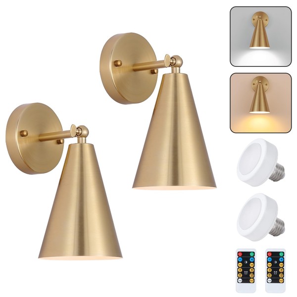 MWZ Gold Battery Operated Wall Sconces Set of Two,Wireless Indoor