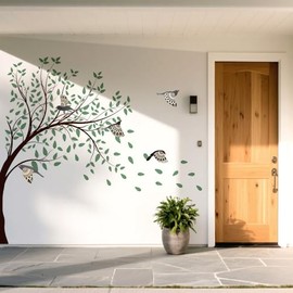 WRENYZK Wooden Wall Decor Set Birdie Wall Sticker 5 Pieces Yellow and Branch Sticker 30 x 90 High Density Durable Wood Material Beautiful Grain Easy to Apply Perfect for Home Decor (Black)