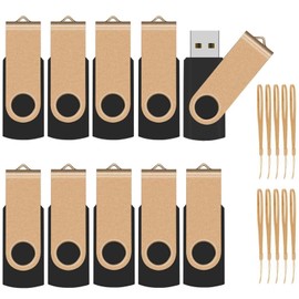 TEWENE USB Stick 8GB Pack of 10 with Lanyards Rotating Foldable USB 2.0 Memory Stick 8GB Memory Stick Pendrive USB Flash Drive (8GB, Pack of 10) Gold