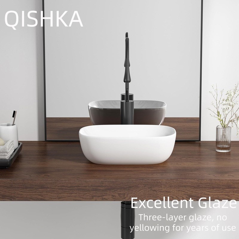 Small Vessel Sink Bowl Above Counter, QISHKA 14" x 10"