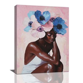 Black African American Woman Pictures Wall Art, Bathroom Canvas Wall Decor Framed Painting Wall Decorations Artwork Prints for Living Room Bedroom Office 16"L x 12"W