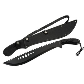 Szco Supplies 21” Full-Tang Curved Sawback Machete with Cord-Wrapped Handle, 420 Stainless Steel Blade, and Nylon Sheath for Camping, Hiking, and Survival