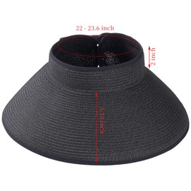 Straw Sun Visors Womens, Ponytail Beach Straw Visor, Packable Summer Sun Hats for Women Travel (CA/US, Alpha, One Size, Black)