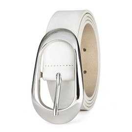 RISANTRY White Belt for Women Soft Suede belt with Silver Metal Buckle Perfect for Jeans and Casual Outfits